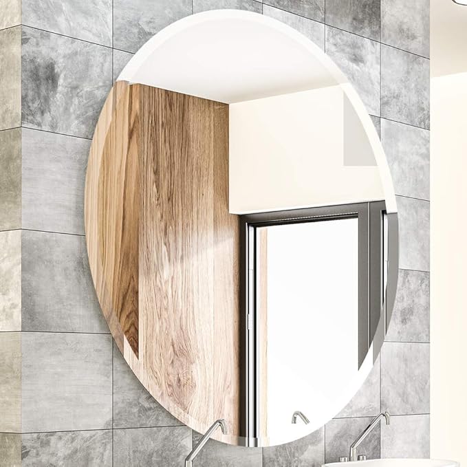 ANYHI 30 Inch Round Frameless Mirror, Beveled Edge, Wall Mounted, Modern Home Mirror for Bathroom Bedroom Living Room