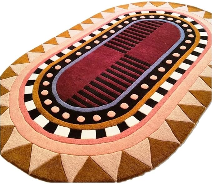Hand Tufted Area Rug, Oval Pattern, Luxurious Soft and Cozy Woolen Rug, Modern Design Rug for Dining Room, Living Room Rug, Eclectic Home Decor Rug, Multicolor 2, Size- 5X8 ft