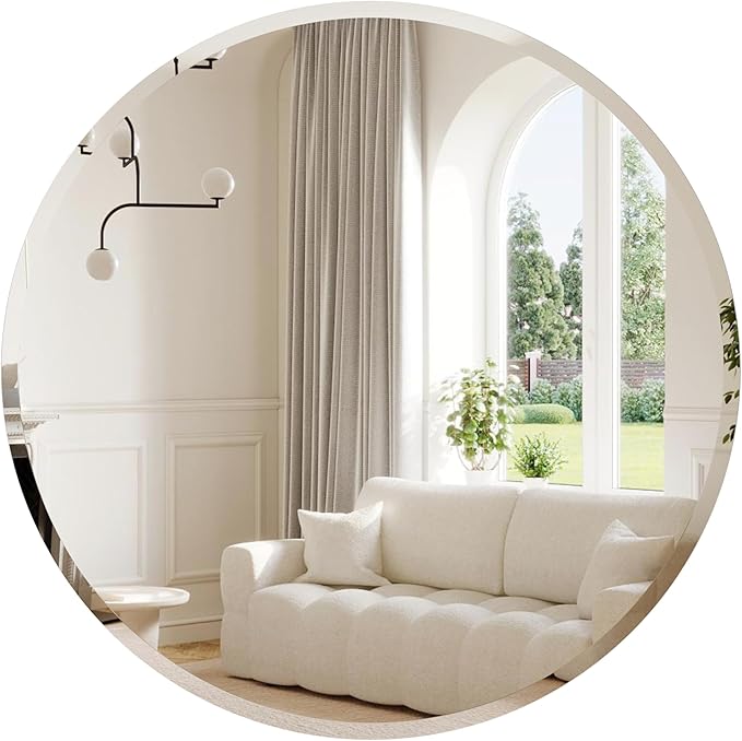 ANYHI 30 Inch Round Frameless Mirror, Beveled Edge, Wall Mounted, Modern Home Mirror for Bathroom Bedroom Living Room