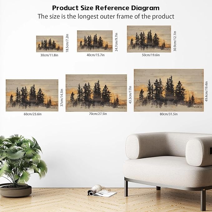 Personalized Custom Wooden Wall Art - Rustic Pine Forest Sunset Landscape Painting on Wood Planks - Nature Inspired Home Decor for Living Room, Bedroom, Office, Gift Idea(Style C)