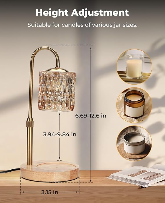 Candle Warmer Lamp, Candle Warmer with Timer and Dimmer, Adjustable Height Electric Candles Lamp with 2 Bulbs for Scented Jar, Wax Melter Lamp for Home Decor, Gifts for Women
