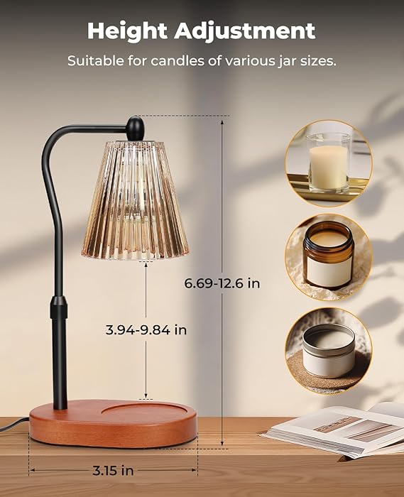 Candle Warmer Lamp, Candle Warmer with Timer and Dimmer, Adjustable Height Electric Candles Lamp with 2 Bulbs for Scented Jar, Wax Melter Lamp for Home Decor, Gifts for Women