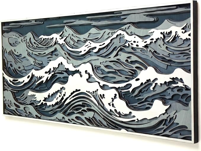 NEODECO Parametric Wood Waves wall decor, 3D wood wall sculpture, Waves in the Stormy Ocean Wood Wall Art, Abstract wall decor, Acoustic wall panel (Large)