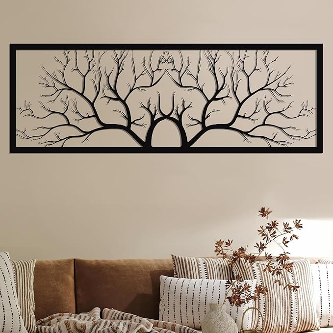 Tree Branch of Life Metal Wall Art, Wall Decor - Handcrafted Modern Iron Wall Sculpture, Nature-Inspired Home Decor for Living Room, Bedroom, or Office - (Black, 79"L x 27"W / 200x70 cm (2 Pieces