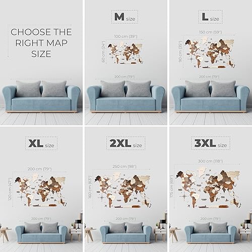 Enjoy The Wood 3D LED 3.0 Wood World Map Wall Art Modern Home Decor Gifts LED Lighting Wall Decor Housewarming Gift Idea Travel Wooden Maps Pinboard with Backlighting (Wall Art)