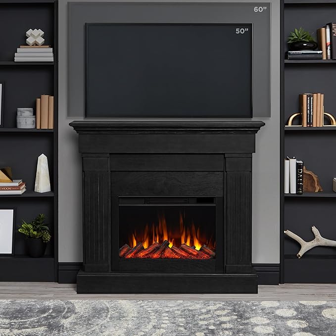 Real Flame Crawford 48" Slim Indoor Electric Fireplace with Mantel for Living Room or Bedroom, Replaceable Fireplace Insert Heater, Realistic Log and Flame Effect, Remote Control, Timer.