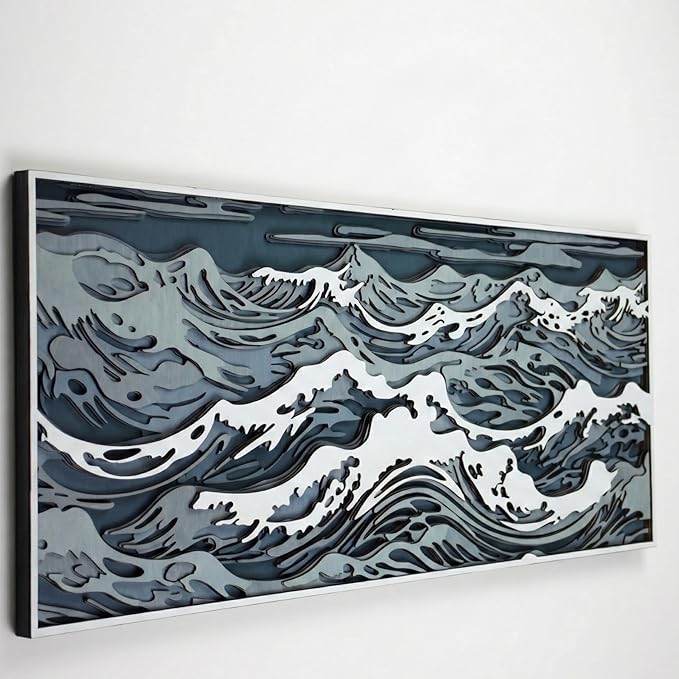 NEODECO Parametric Wood Waves wall decor, 3D wood wall sculpture, Waves in the Stormy Ocean Wood Wall Art, Abstract wall decor, Acoustic wall panel (Large)