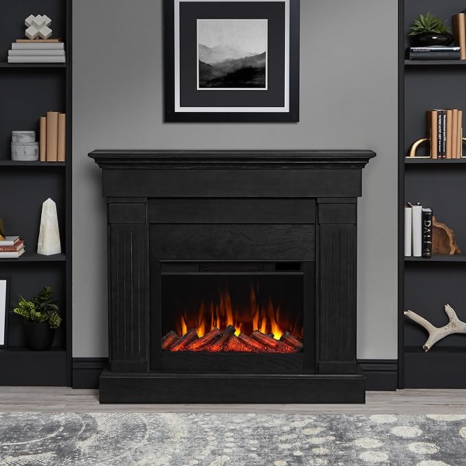 Real Flame Crawford 48" Slim Indoor Electric Fireplace with Mantel for Living Room or Bedroom, Replaceable Fireplace Insert Heater, Realistic Log and Flame Effect, Remote Control, Timer.
