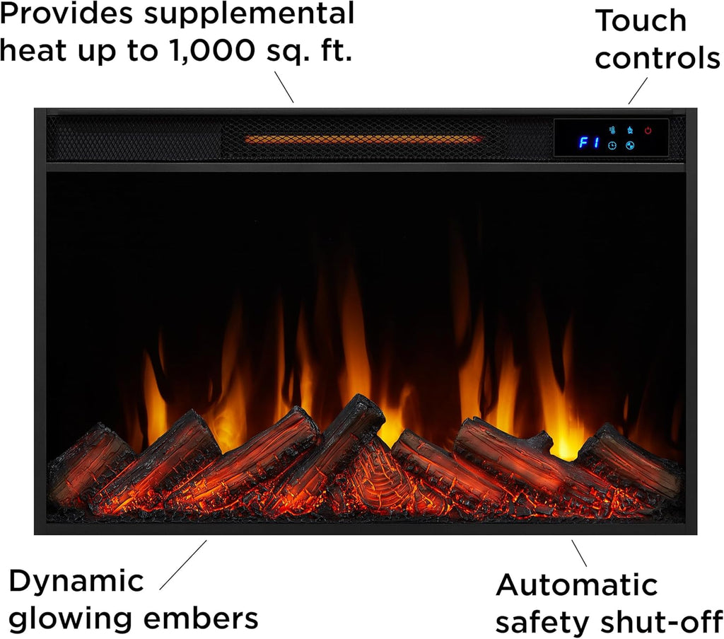 Real Flame Crawford 48" Slim Indoor Electric Fireplace with Mantel for Living Room or Bedroom, Replaceable Fireplace Insert Heater, Realistic Log and Flame Effect, Remote Control, Timer.